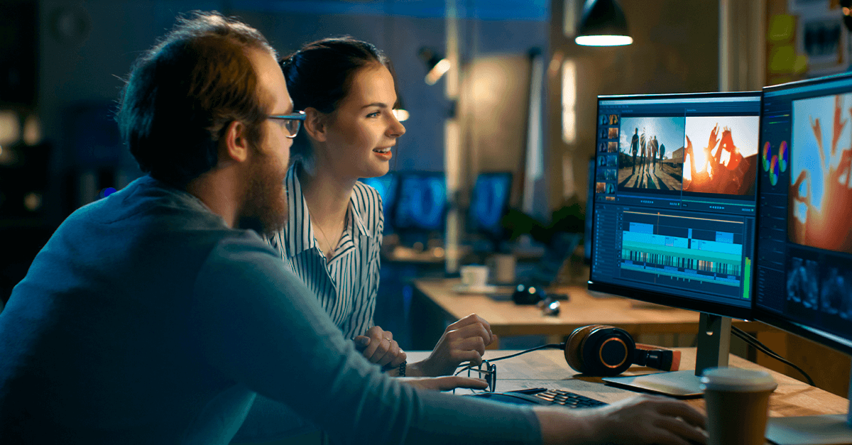 2 video editors editing a video clip