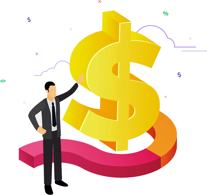 Businessman highlighting growth and success with dollar symbol, representing PPC Agency in Dubai strategies.