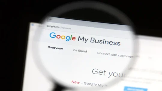 A close-up of the Google My Business website showing the main menu options.