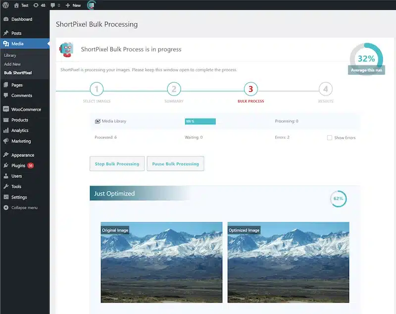 short pixel image optimizer interface