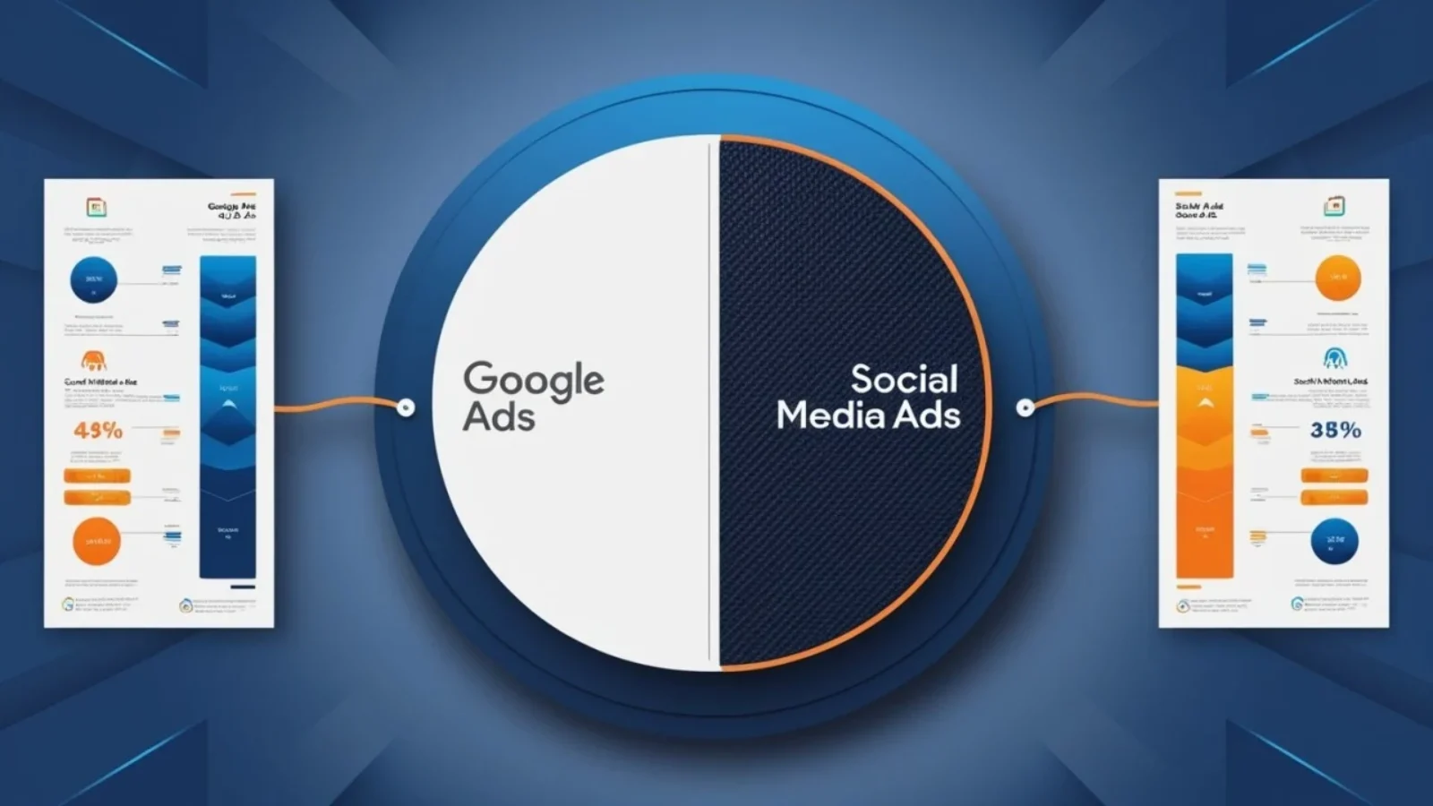 Comparison infographic of Google Ads vs Social Media Ads with statistics and key insights