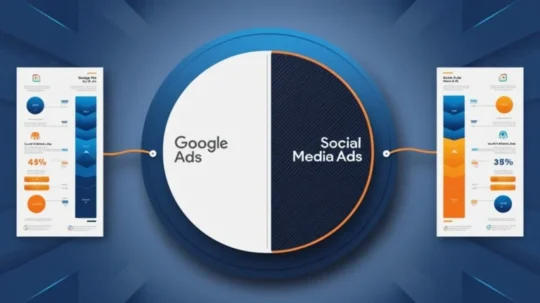 Comparison infographic of Google Ads vs Social Media Ads with statistics and key insights