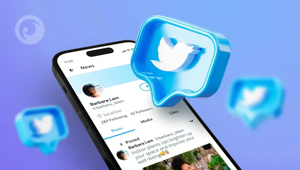view of twitter open on mobile phone, twitter icon on top