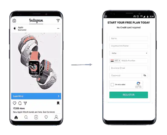 Instagram ad leading users to a lead generation form signup page.