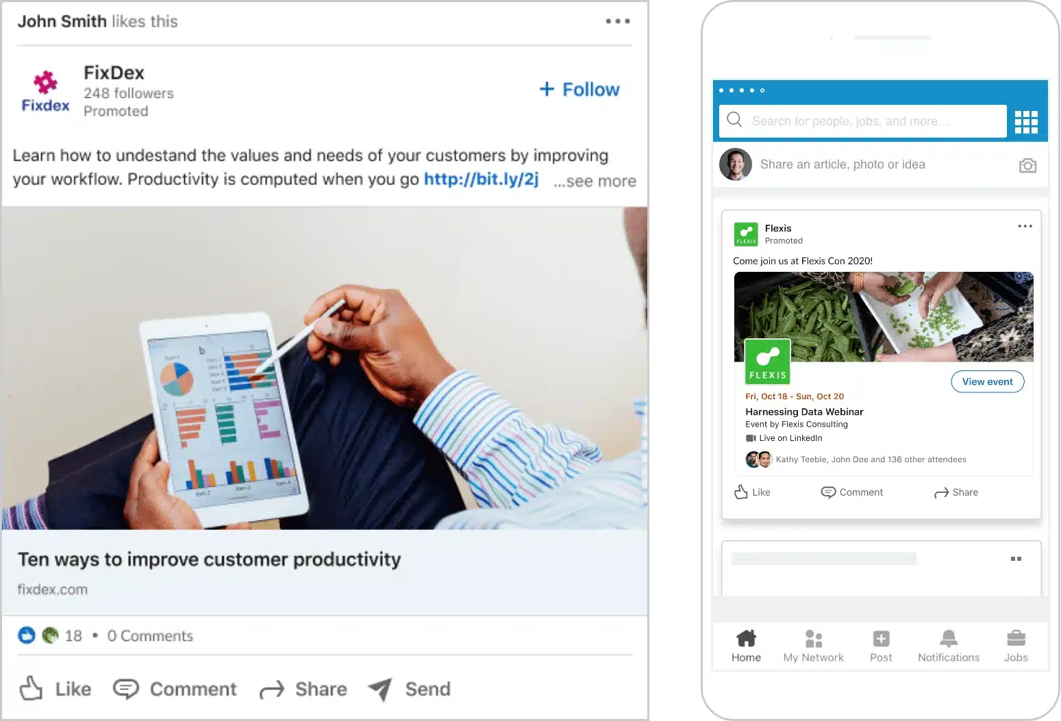 LinkedIn and social media lead generation ads displayed on desktop and mobile.