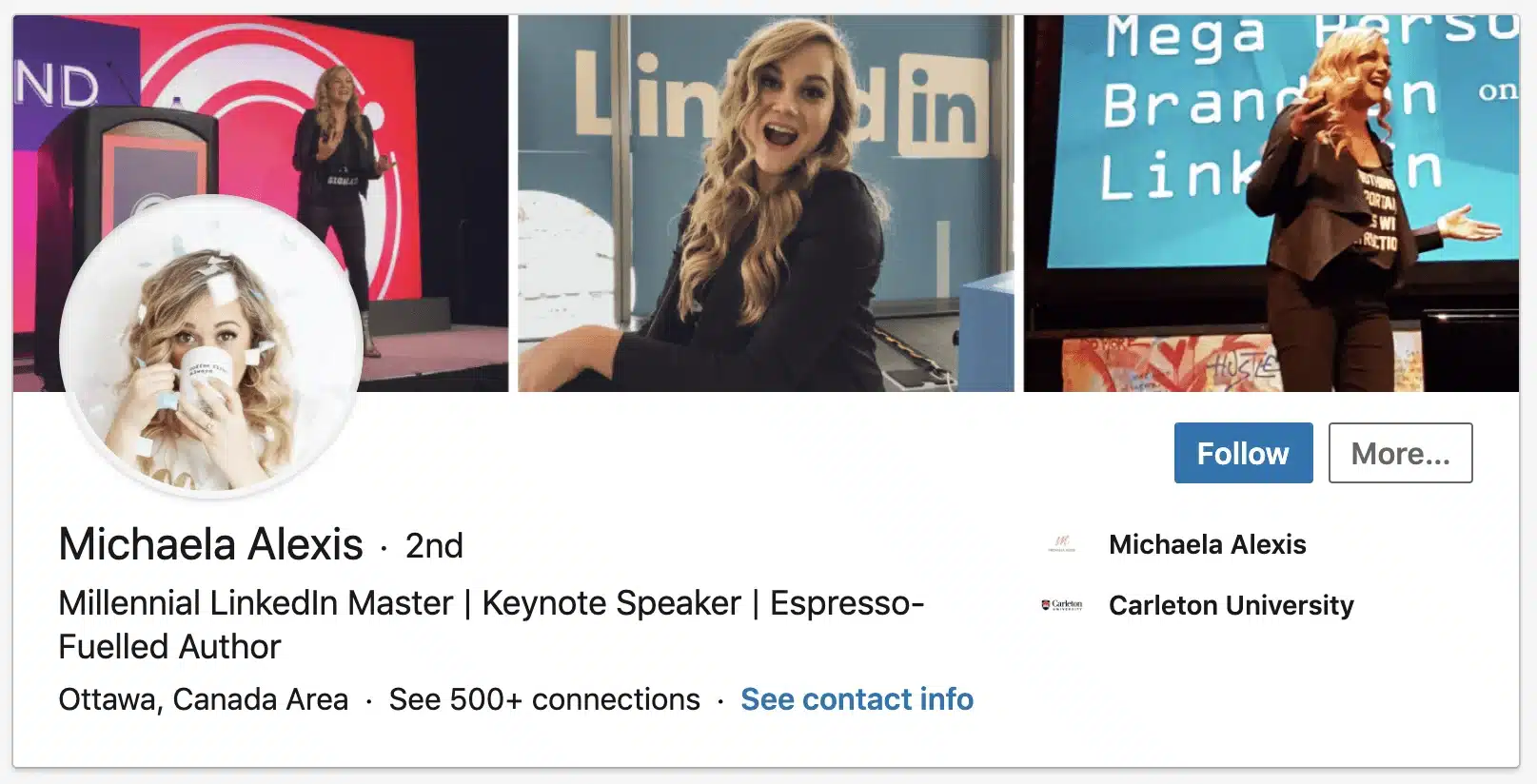 LinkedIn profile audit showing a professionally optimized profile with headline, banner, and personal branding elements.