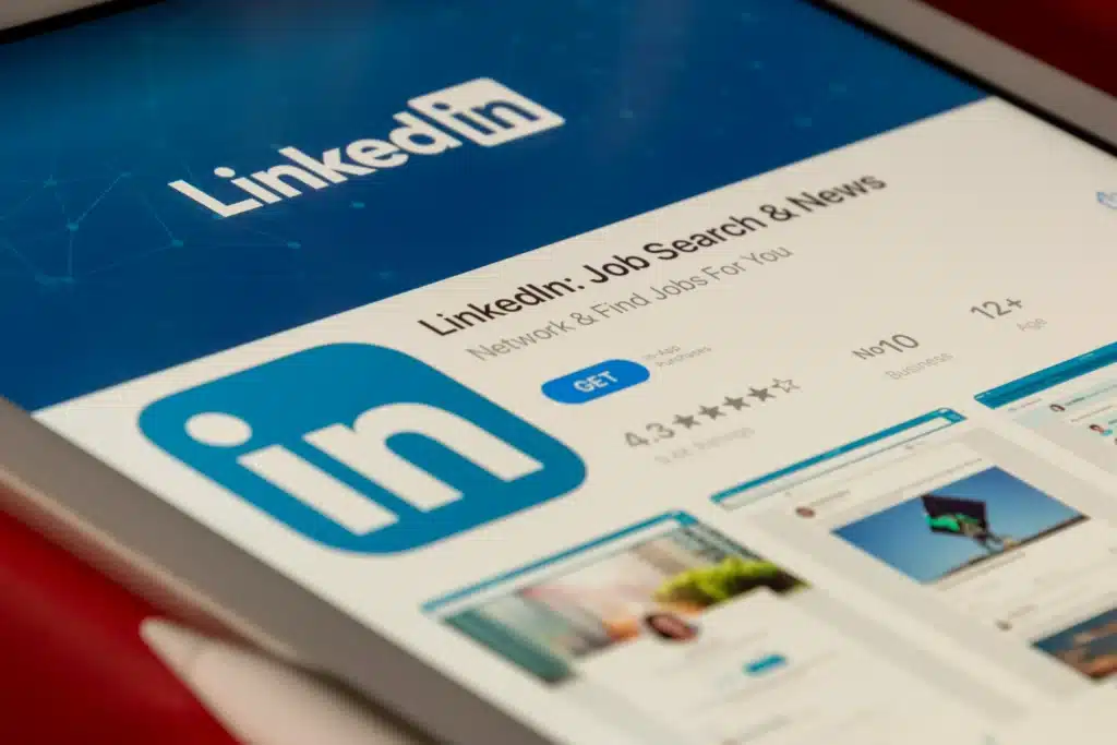LinkedIn website interface displayed on a screen, showing the platform’s professional networking and job search features.