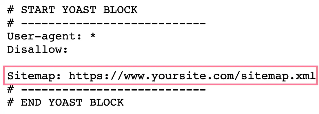 Robots.txt file showing sitemap URL declaration.