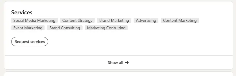 Services and skill list on linkedin