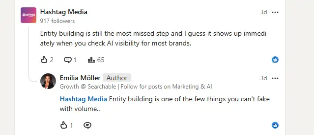 comment and engagement on LinkedIn