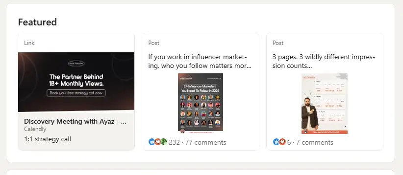 featured content section on linkedin