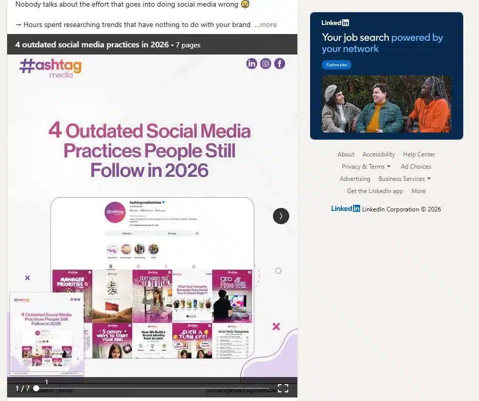 hashtag media carousel post on LinkedIn