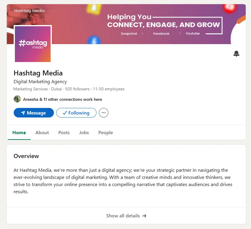 hashtag media linkedin page
