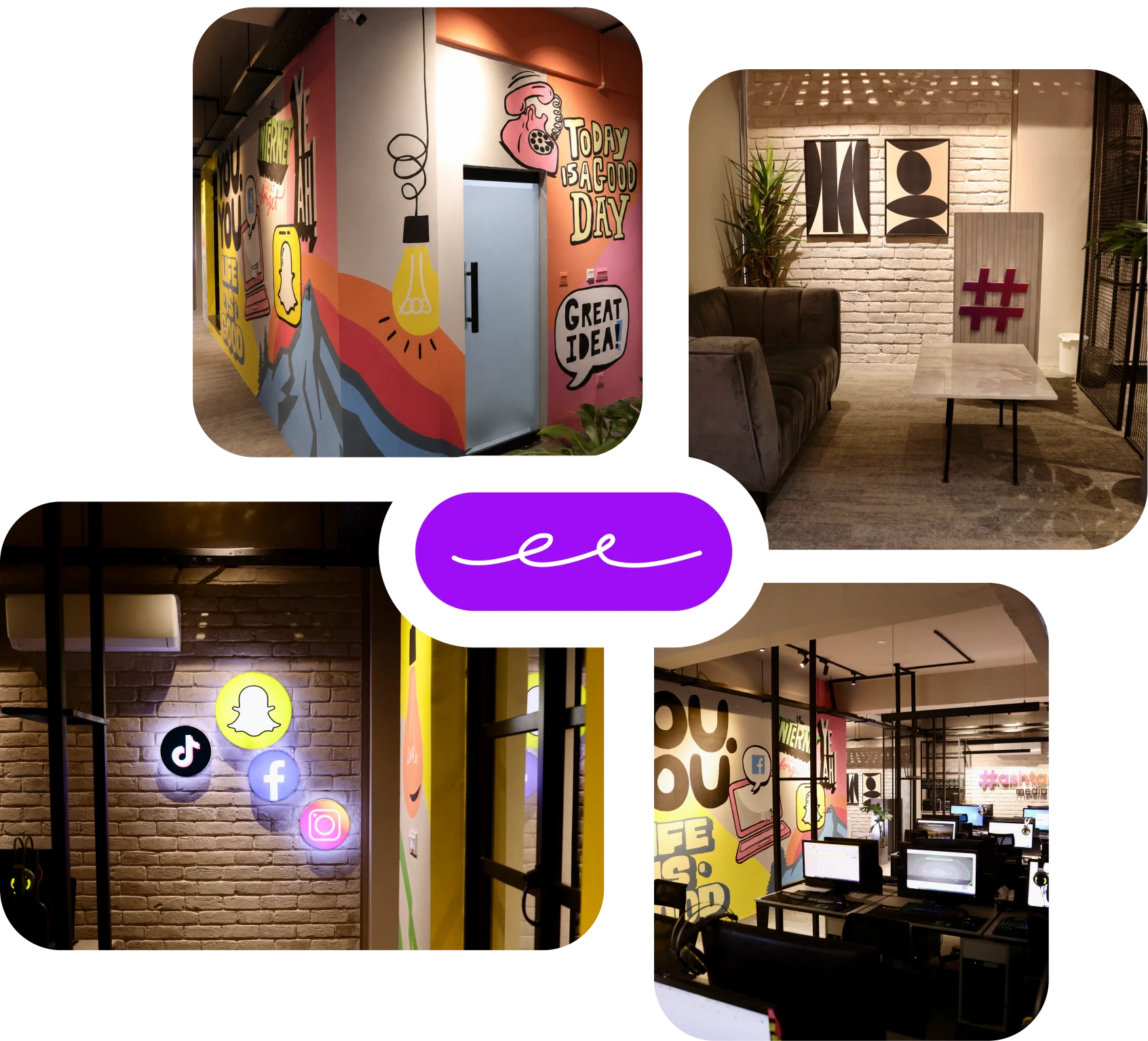 Collage featuring Hashtag Media's office environment and collaborative team culture.