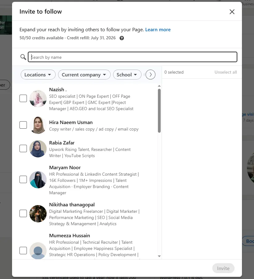 invite to follow feature on LinkedIn