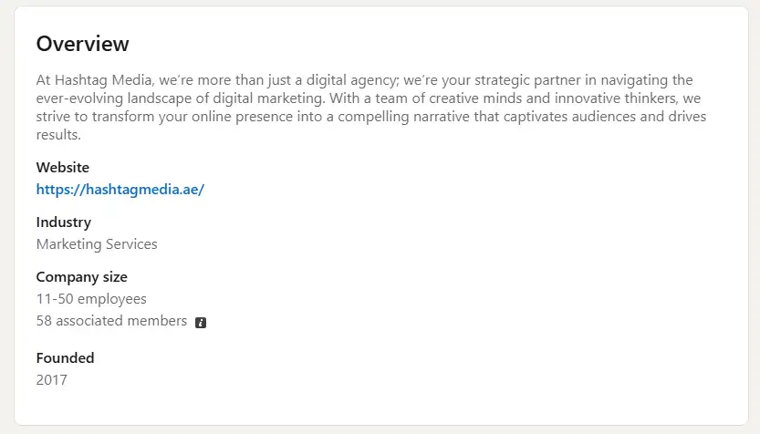 overview section of a company page on linkedin