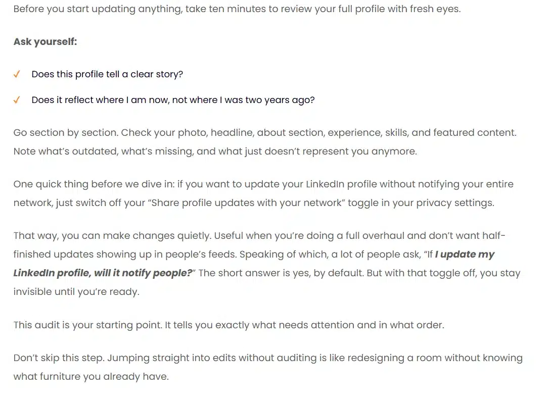 snippet of a blog about linkedin