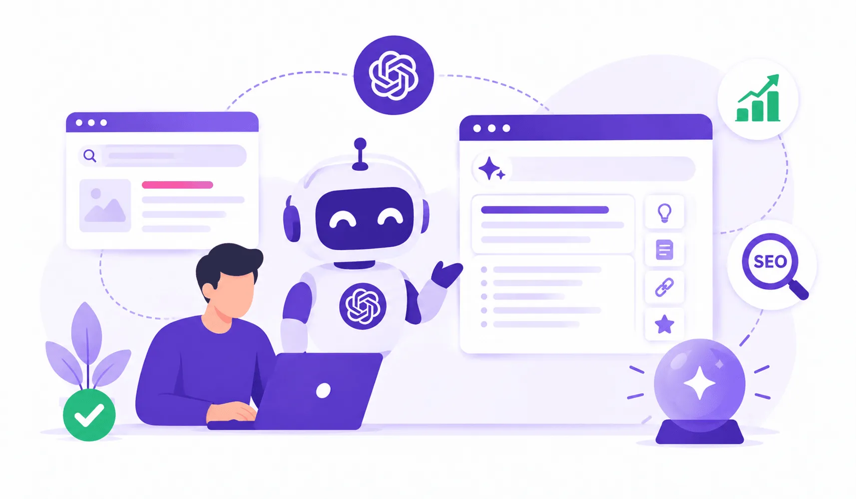 AI-powered SEO optimization with chatbot, search results, and growth analytics.