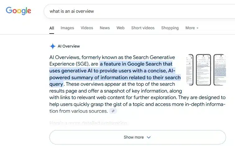 Google AI overviews impact on SEO, explaining generative search results.