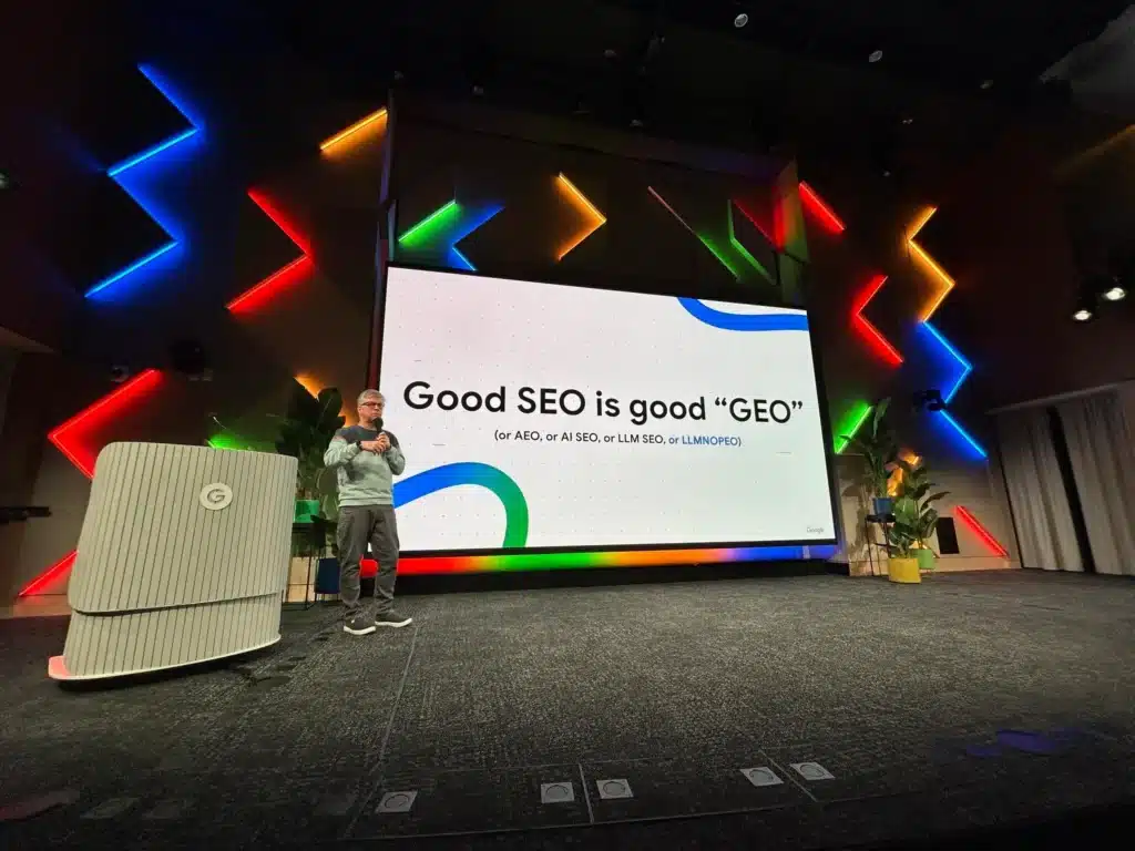 oogle presentation explaining how strong SEO supports GEO and AI search optimization.